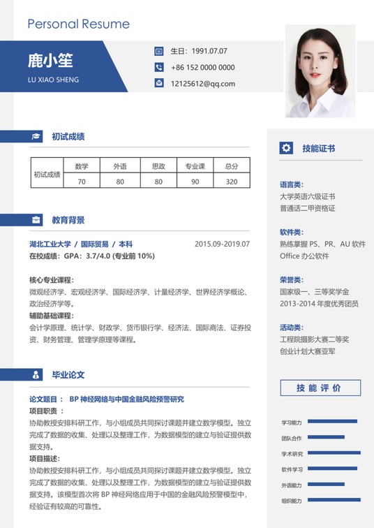 考研复试简历 (22)复试简历word模板